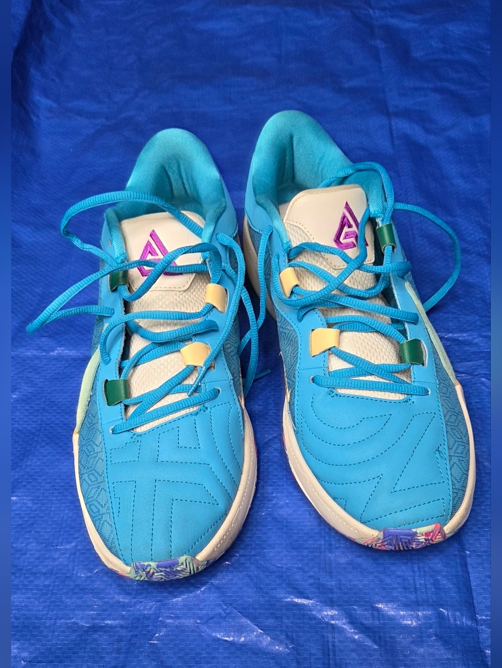Nike Giannis FREAK 5 Turquoise and Purple Athletic Sneakers